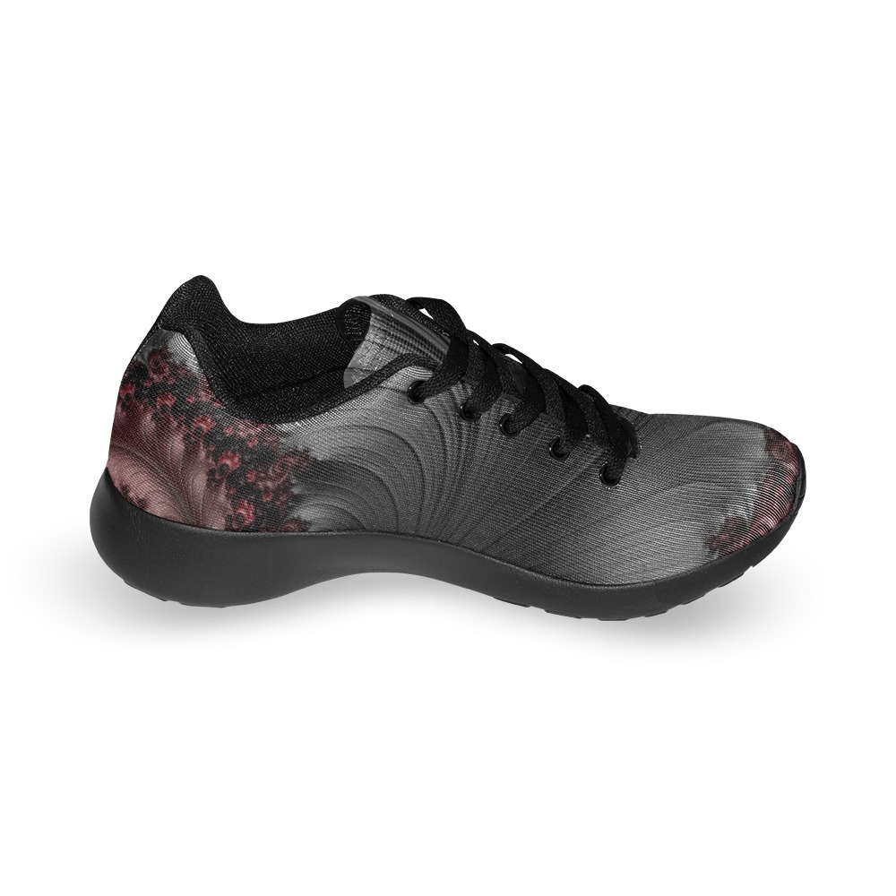 Black and Maroon Fern Fronds Fractal Abstract Men’s Running Shoes (Model 020)