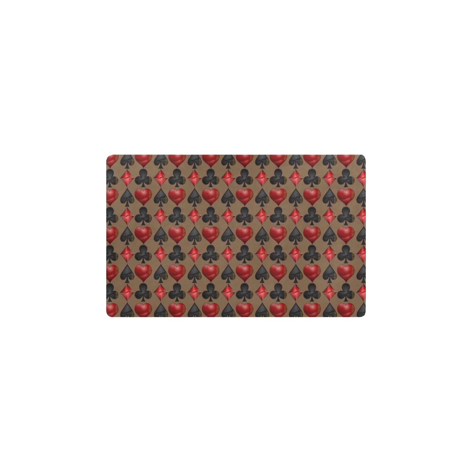 Black Red Playing Card Shapes / Brown Kitchen Mat 28"x17"