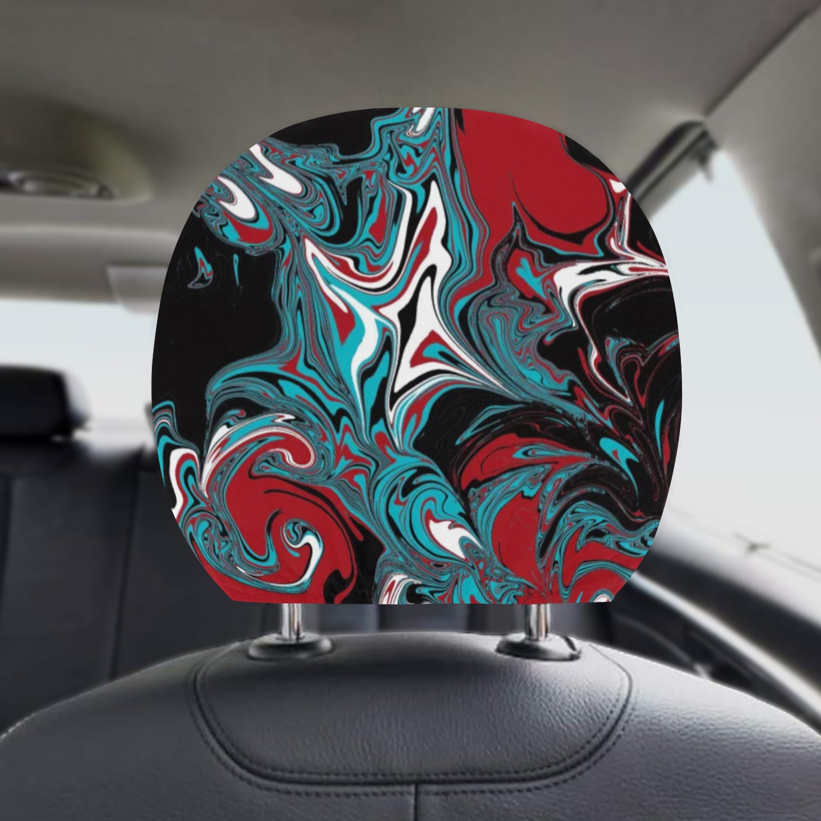 Dark Wave of Colors Car Headrest Cover (2pcs)