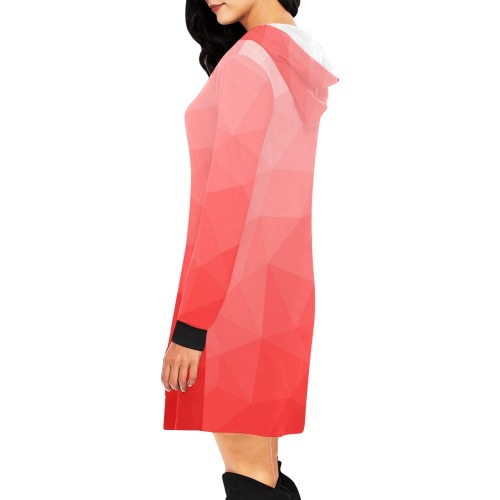 Red gradient geometric mesh pattern All Over Print Hoodie Mini Dress (Model H27)
