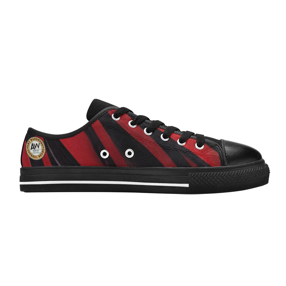 red and black curved stripes #3 Women's Classic Canvas Shoes (Model 018)