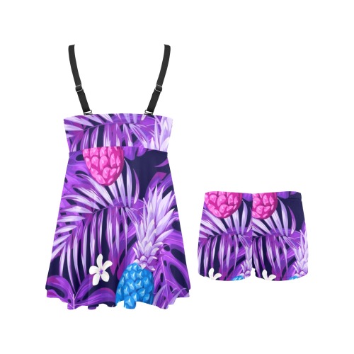 Purple Tropical Chest Pleat Swim Dress (Model S31)