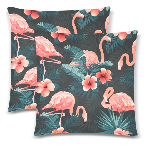 Tropical Flamingo Custom Zippered Pillow Cases 18"x 18" (Twin Sides) (Set of 2)