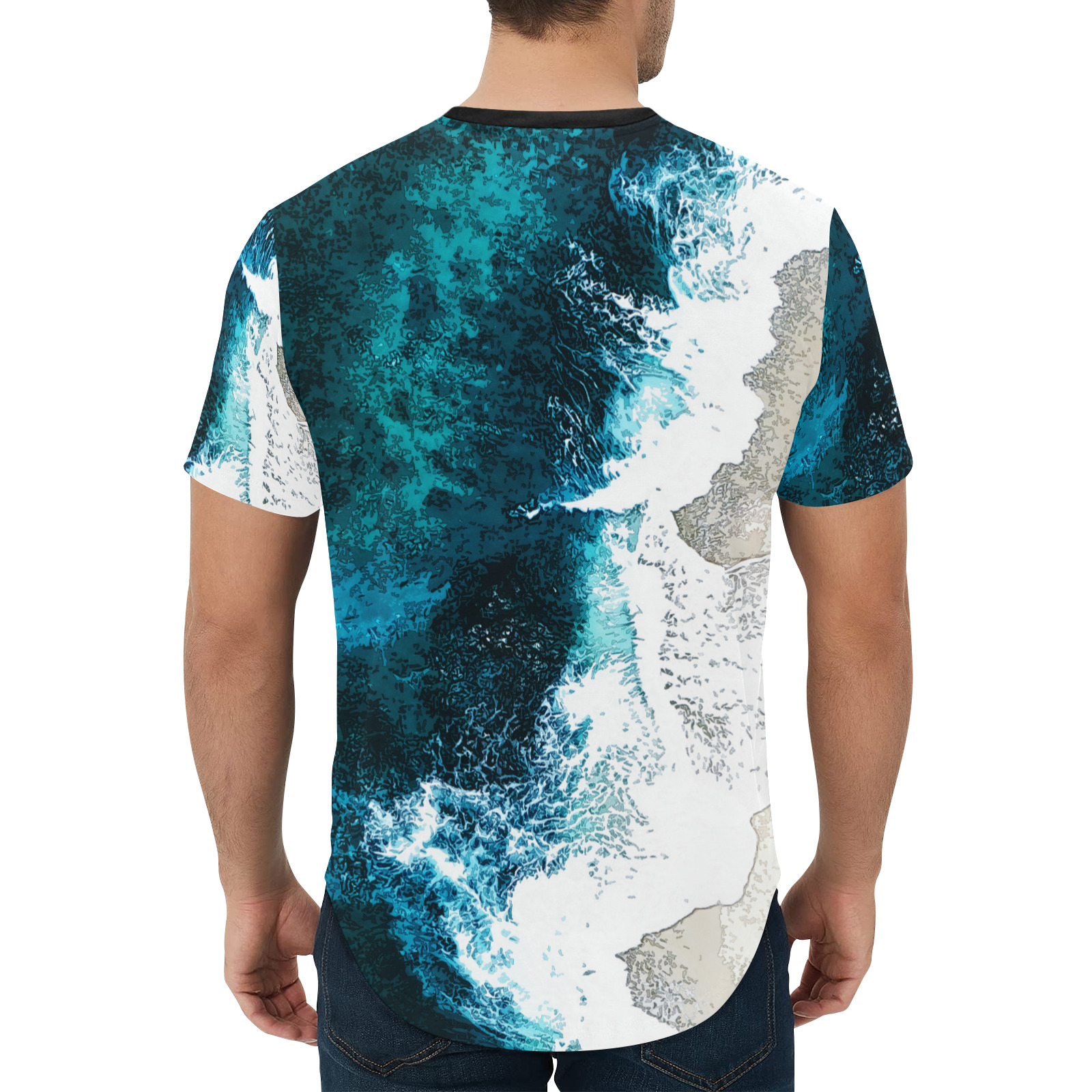 Ocean And Beach Men's All Over Print Curved Hem T-Shirt (Model T76)