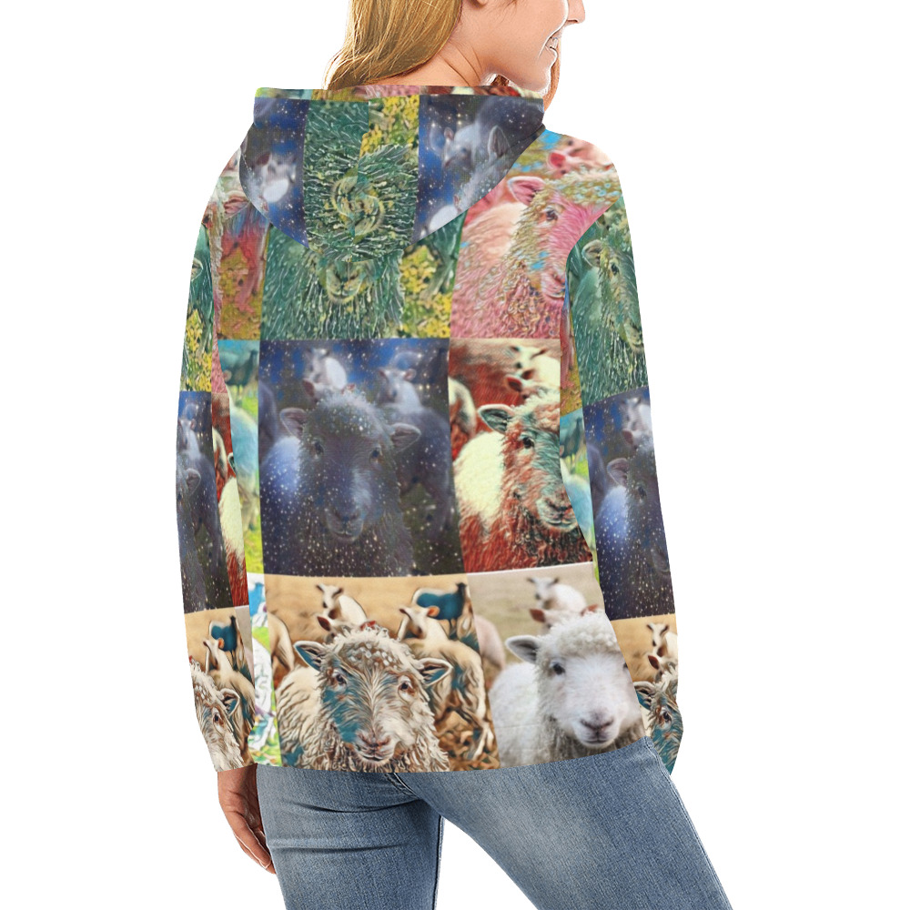 Sheep With Filters Collage All Over Print Hoodie for Women (USA Size) (Model H13)