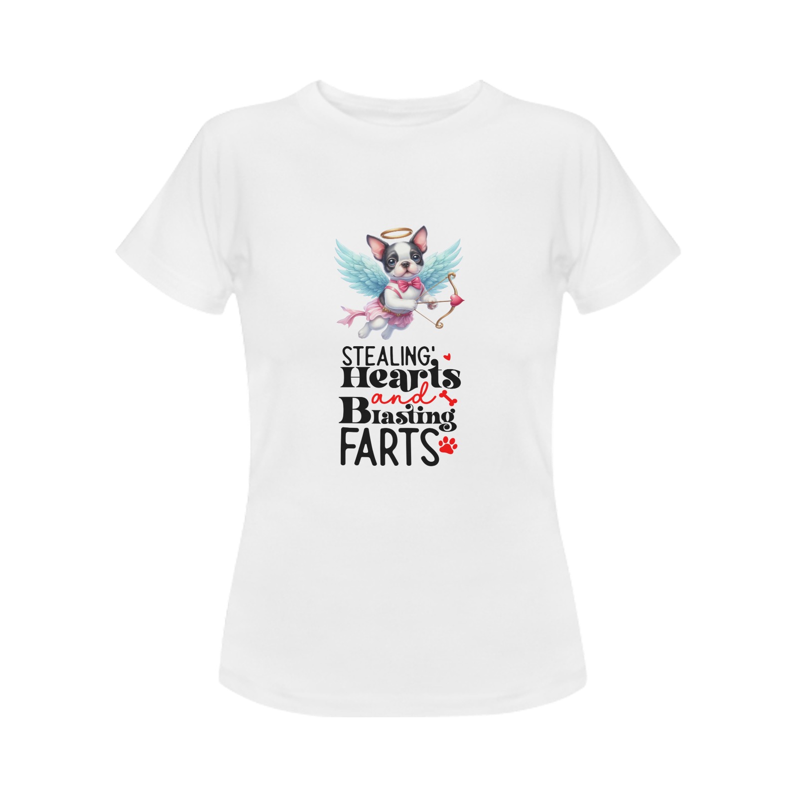 Cupid Boston Terrier Stealing Hearts and Blasting Farts Women's T-Shirt in USA Size (Two Sides Printing)