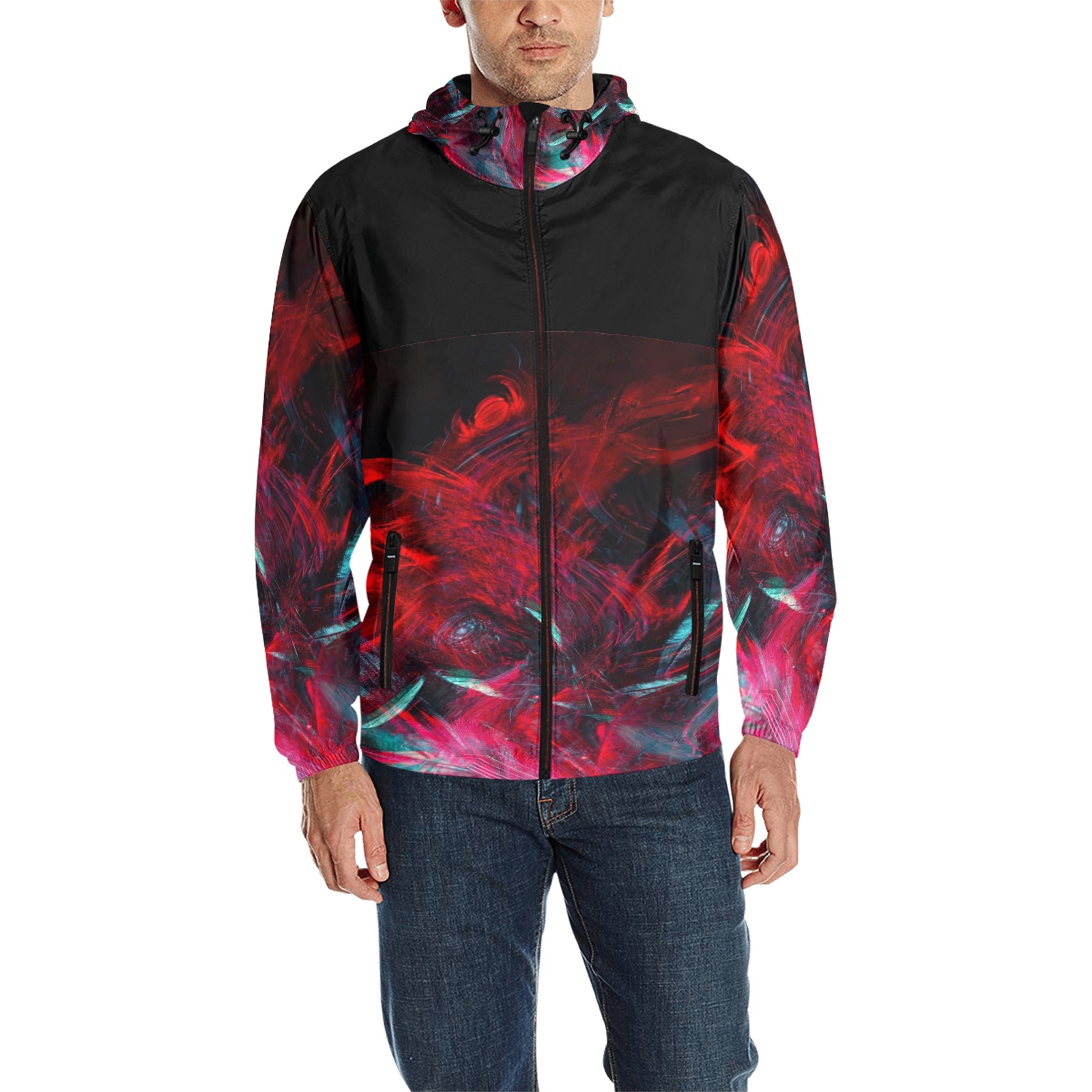 Abstract-Red All Over Print Quilted Windbreaker for Men (Model H35)