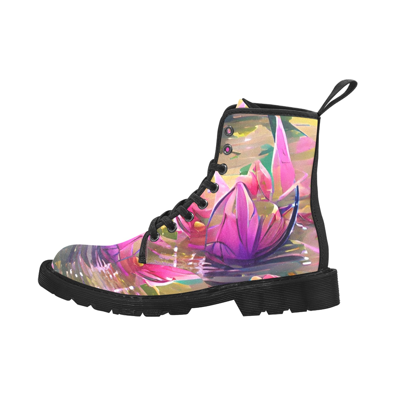 Water_Lilies_TradingCard Martin Boots for Women (Black) (Model 1203H)