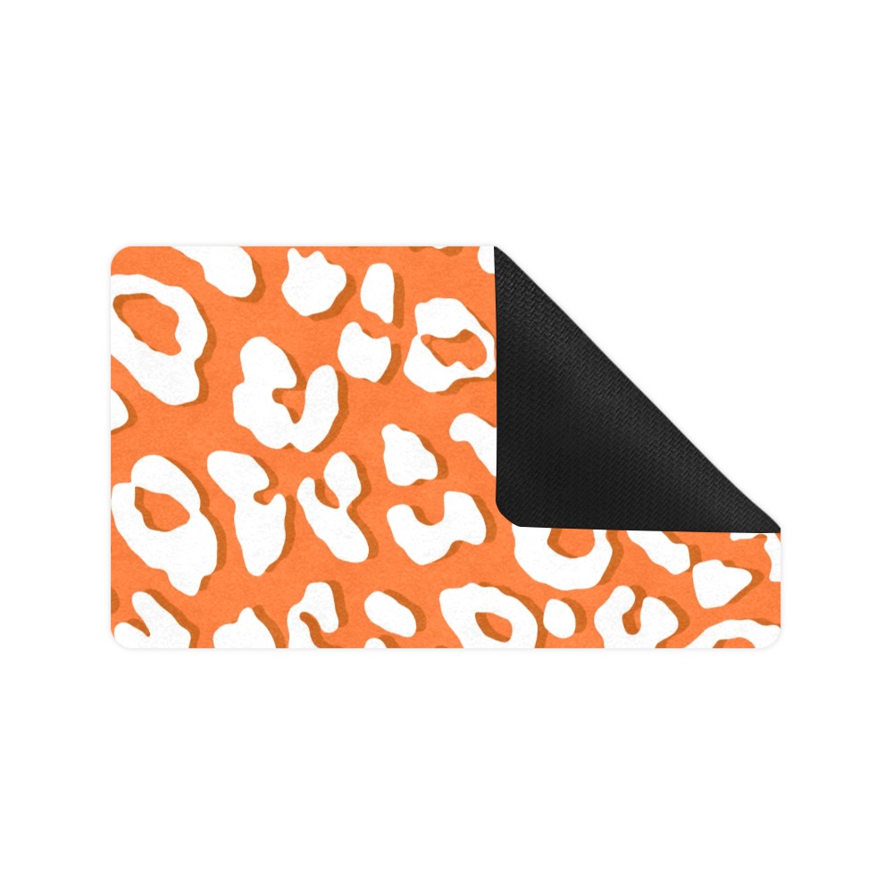 White Leopard Print Orange Doormat 30"x18" (Black Base)
