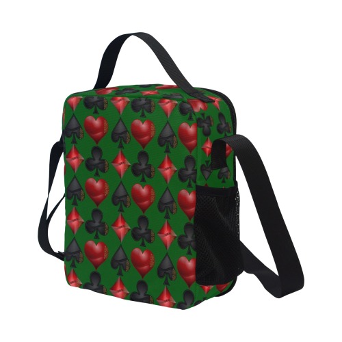 Black Red Playing Card Shapes / Green All Over Print Crossbody Lunch Bag for Kids (Model 1722)