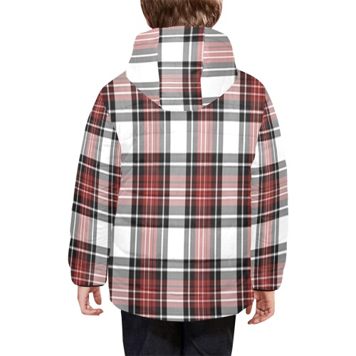 Red Black Plaid Kids' Padded Hooded Jacket (Model H45)