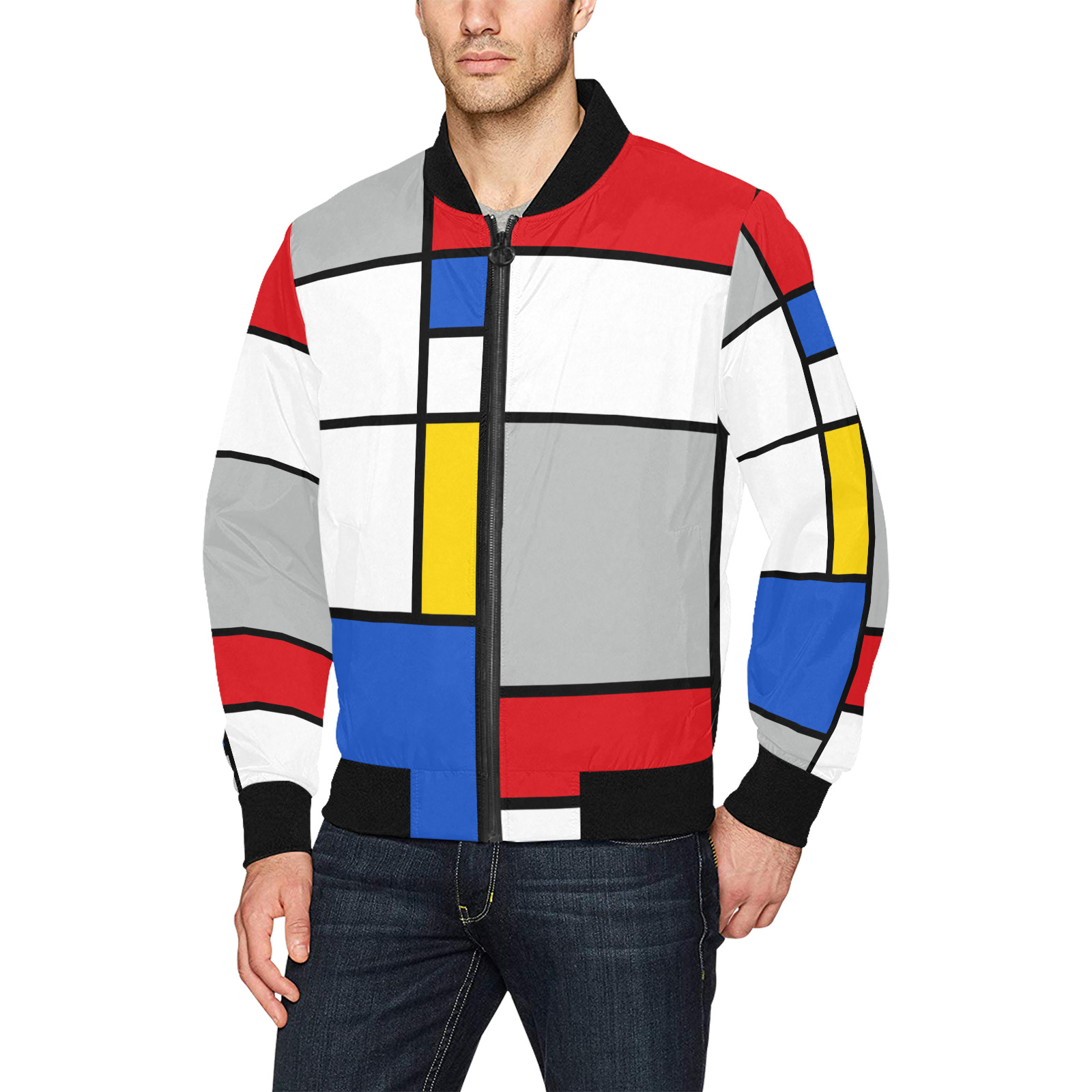 Geometric Retro Mondrian Style Color Composition All Over Print Bomber Jacket for Men (Model H31)