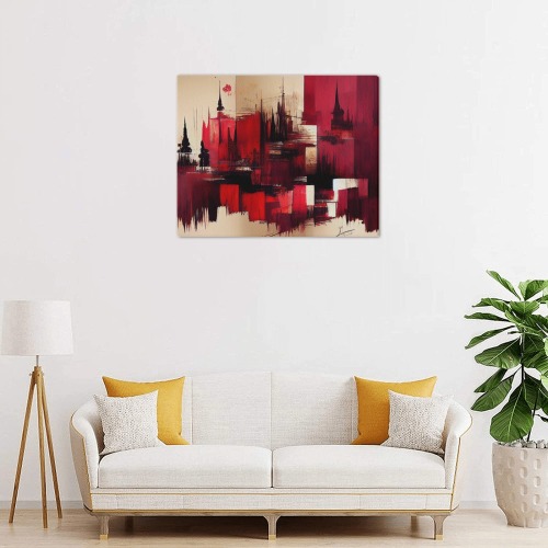 graffiti buildings red and cream 1 Frame Canvas Print 20"x16"