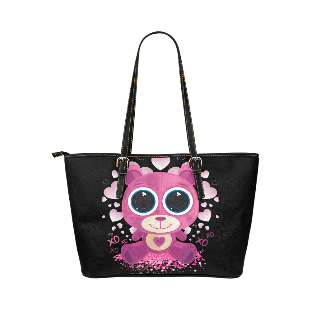 Valentine's Day Teddy Bear Leather Tote Bag/Small (Model 1651)