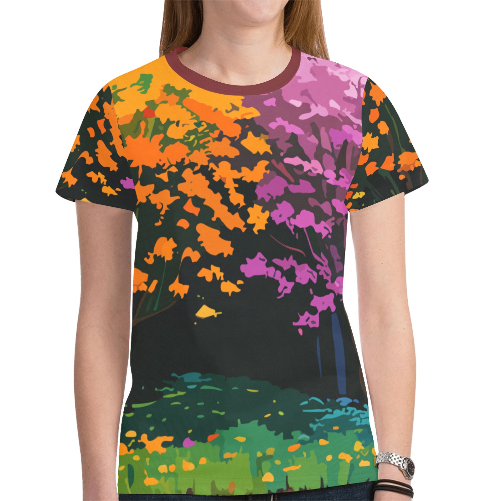 Floral Art Of Fantasy Blooming Trees In The Magic Forest New All Over Print T-shirt for Women (Model T45)