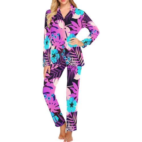 GROOVY FUNK THING FLORAL PURPLE Women's Long Pajama Set