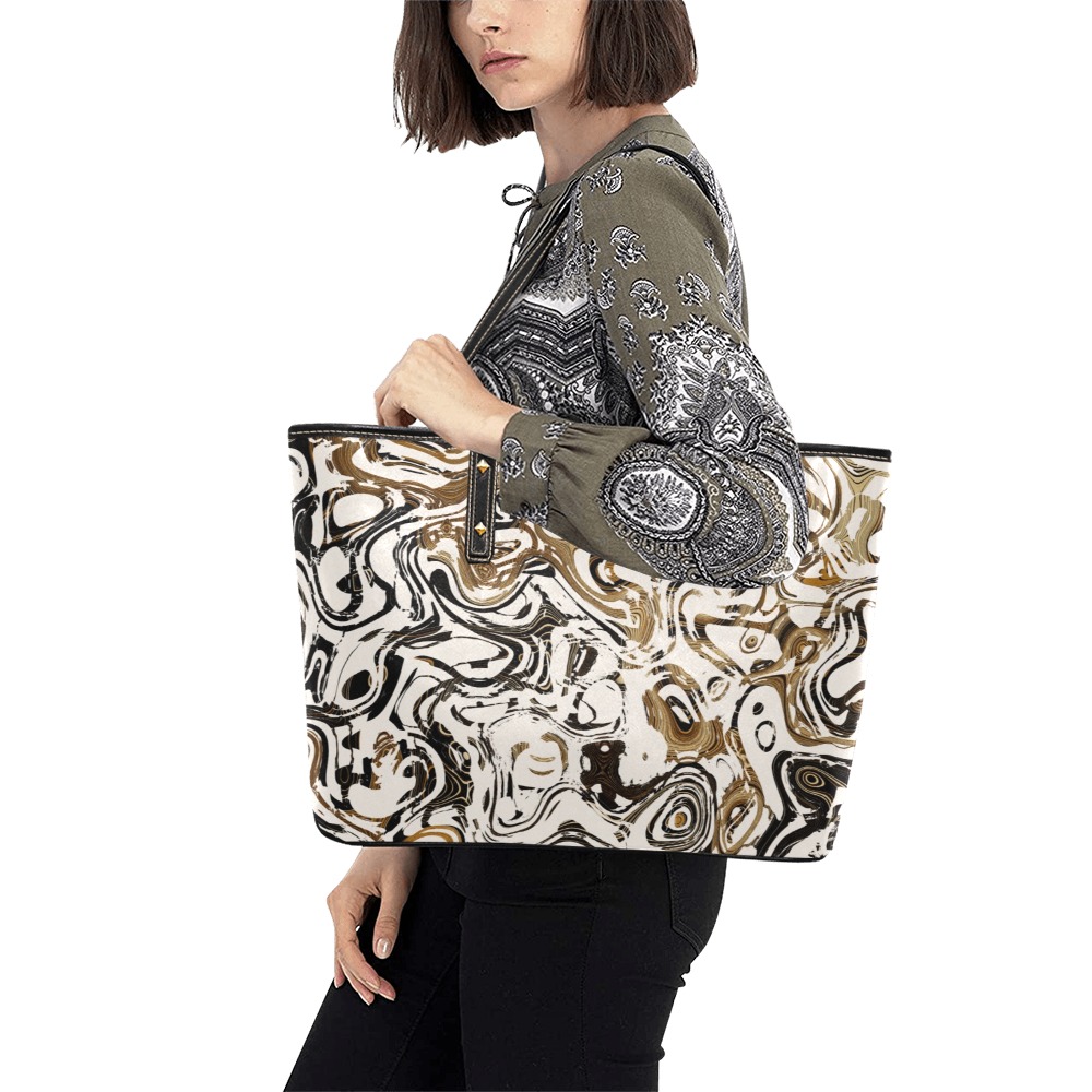 Marble Bronze Chic Leather Tote Bag (Model 1709)