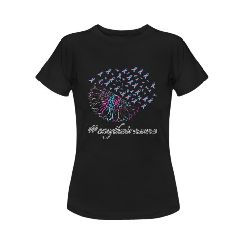 Blooming Flower Say Their Name Women's Black Women's T-Shirt in USA Size (Two Sides Printing)