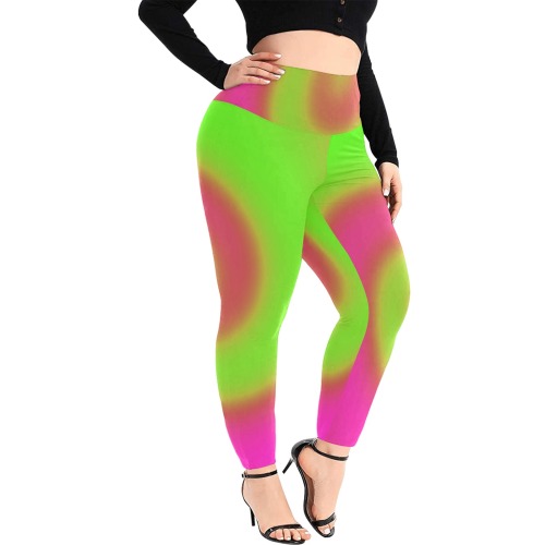 Swirl Green Pink Women's Extra Plus Size High Waist Leggings (Model L45)