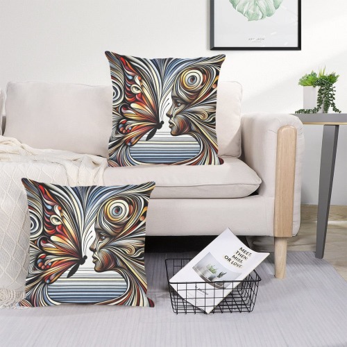 Lady Butterfly 1 Linen Zippered Pillowcase 18"x18"(Two Sides&Pack of 2)