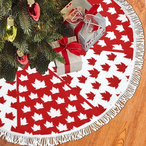 Cute Canada Christmas Tree Skirt Thick Fringe Christmas Tree Skirt 30"x30"