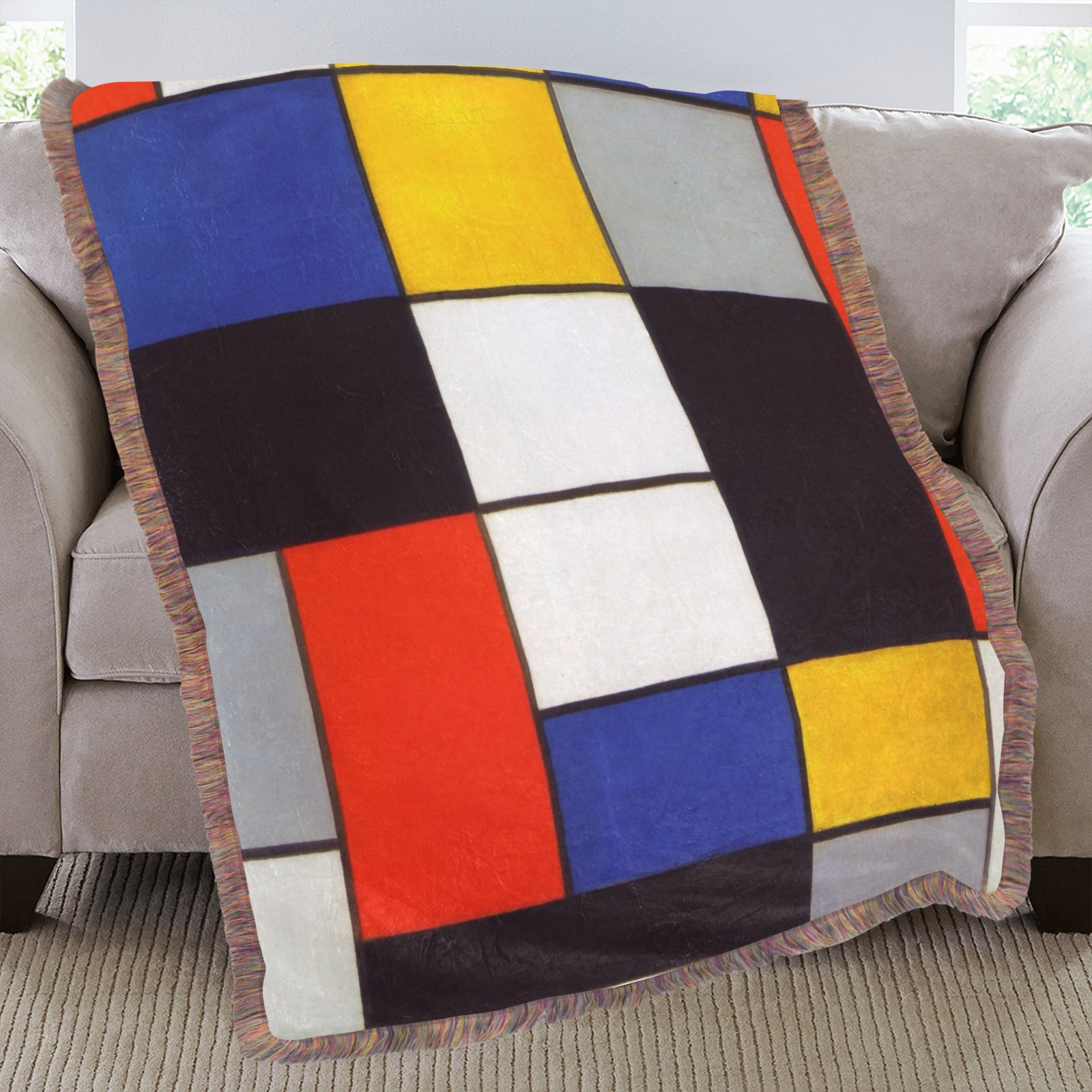 Composition A by Piet Mondrian Ultra-Soft Fringe Blanket 50"x60" (Mixed Green)