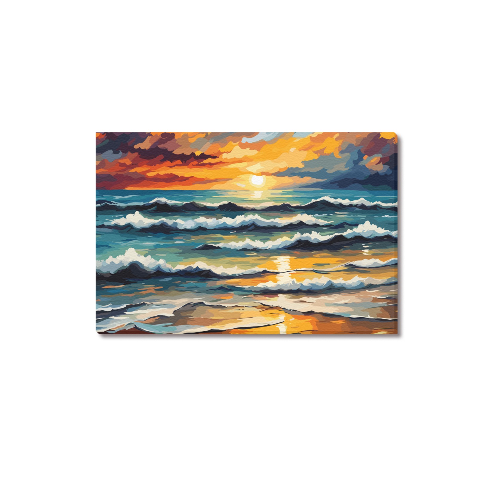 Ocean surf. Deserted beach. Setting sun. Good mood Upgraded Canvas Print 18"x12"