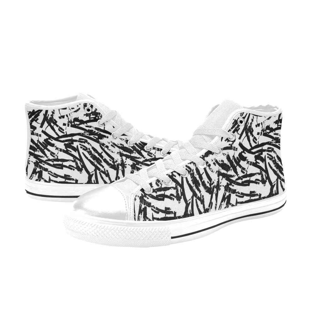 Brush Stroke Black and White Men’s Classic High Top Canvas Shoes (Model 017)