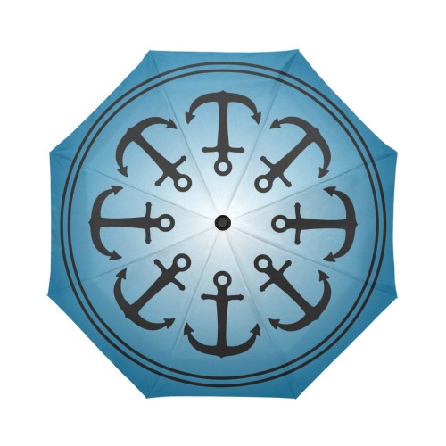 Anchors on Ocean Blue Auto-Foldable Umbrella (Model U04)
