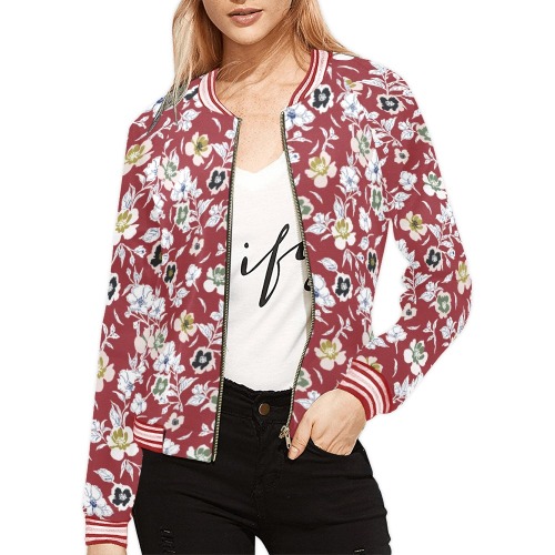 Flowers abstract red garden DPMF All Over Print Bomber Jacket for Women (Model H21)