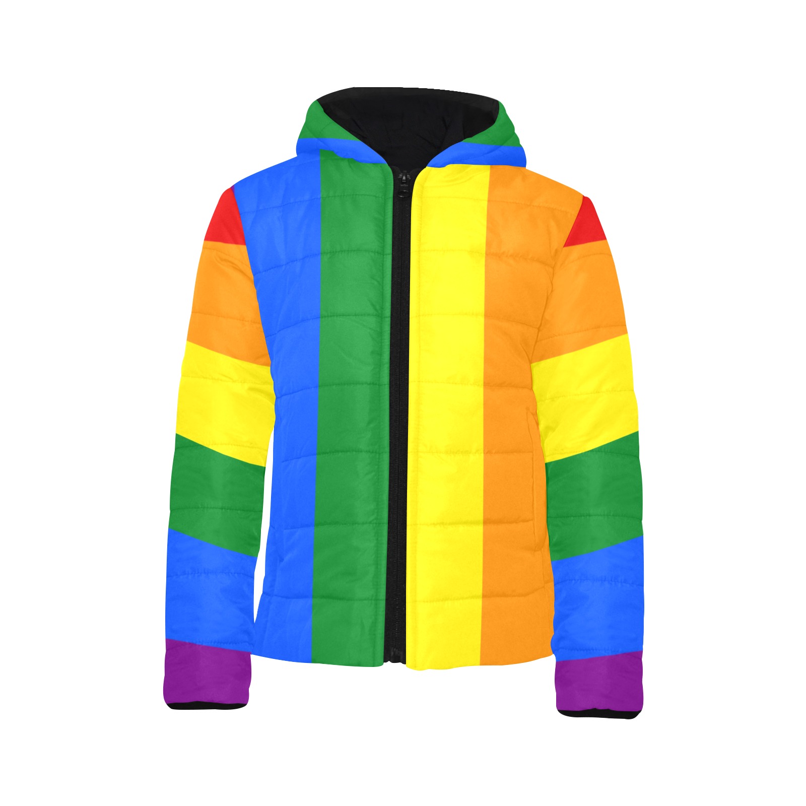 Rainbow Pride Flag Colors Kids' Padded Hooded Jacket (Model H45)