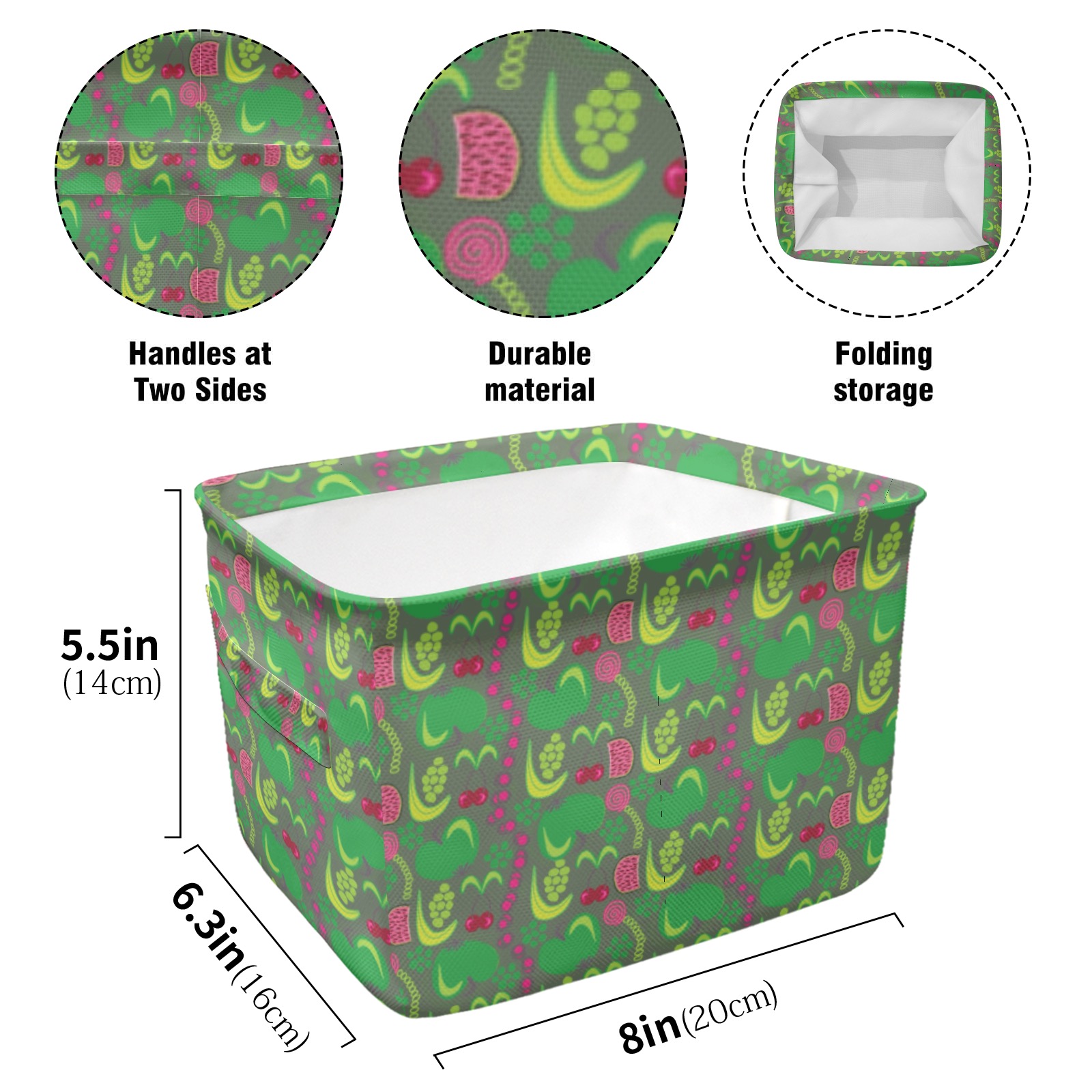 Green & Fruity pattern Facric Storage Basket