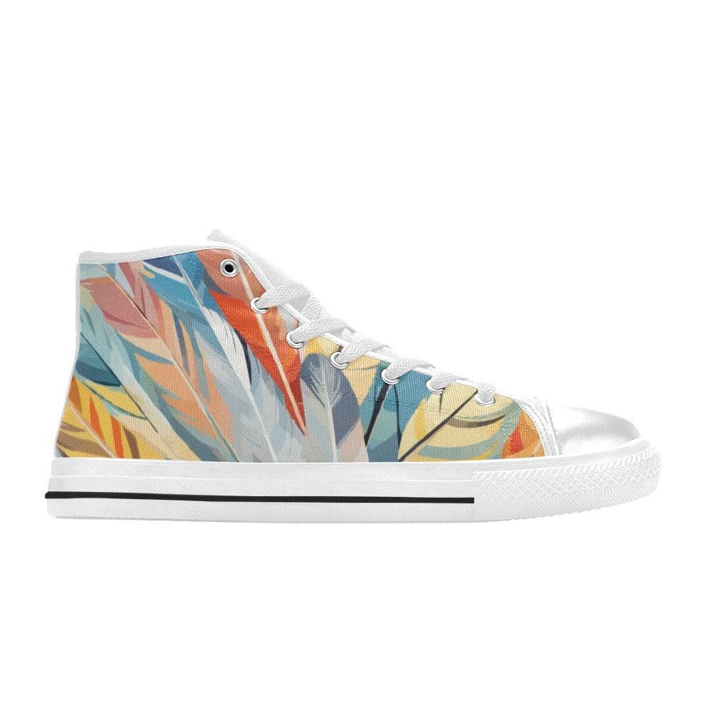 Amazing bunch of gray, orange, and yellow feathers Women's Classic High Top Canvas Shoes (Model 017)