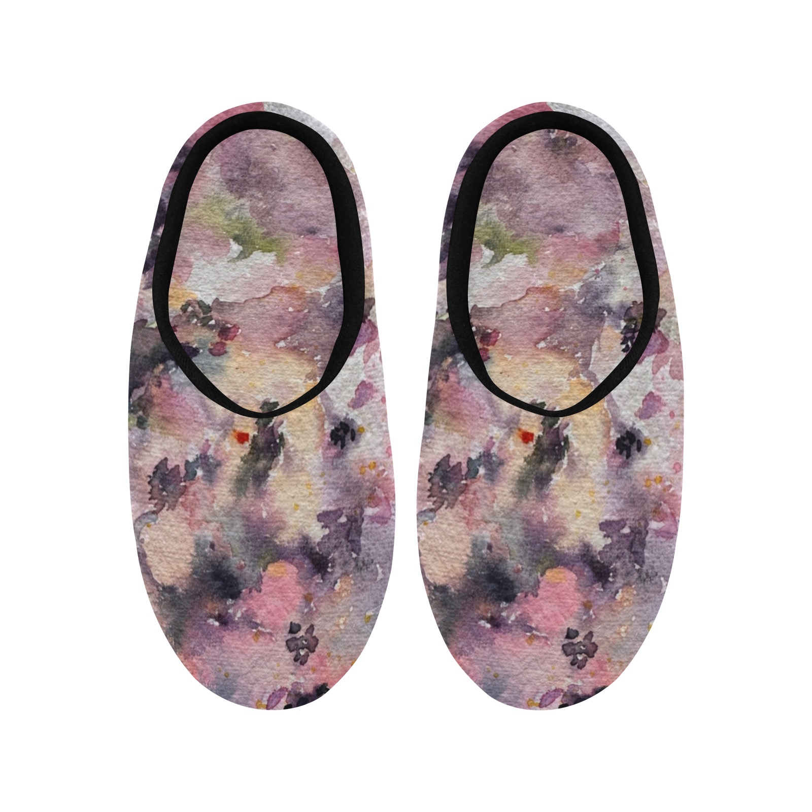 Rose wave Black Women's Non-Slip Cotton Slippers (Model 0602)