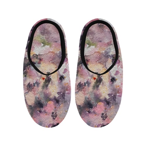 Rose wave Black Women's Non-Slip Cotton Slippers (Model 0602)