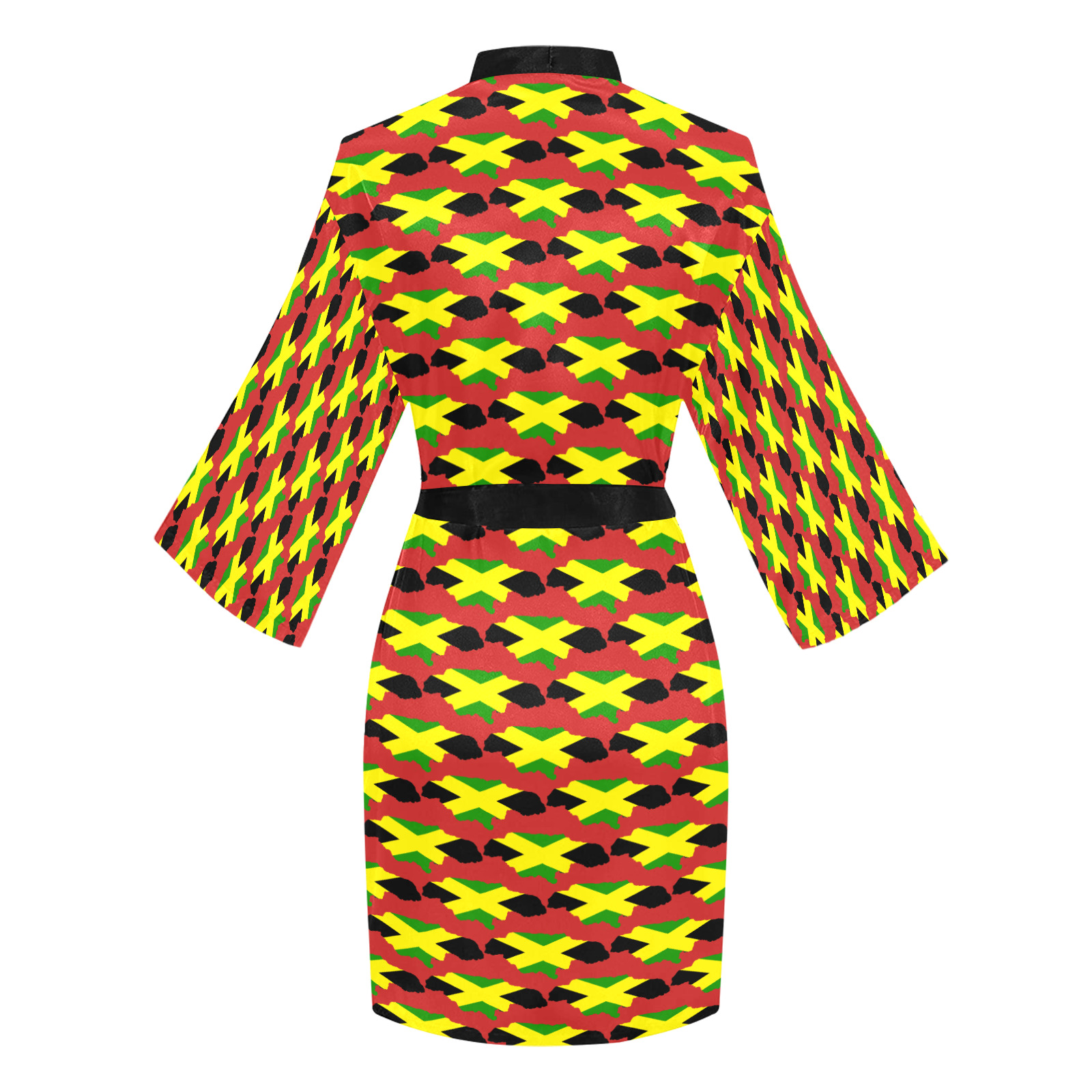 Jamaican Flag Maps Red Long Sleeve Kimono Robe