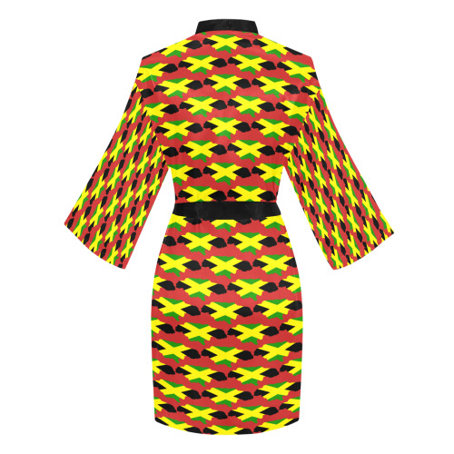 Jamaican Flag Maps Red Long Sleeve Kimono Robe