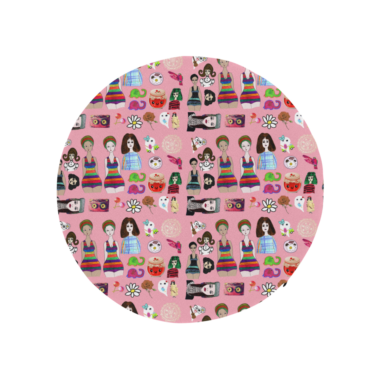 drawing collage pink Round Seat Cushion