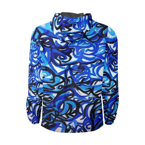 Blue Abstract Graffiti Clothing Line Unisex All Over Print Windbreaker (Model H23)