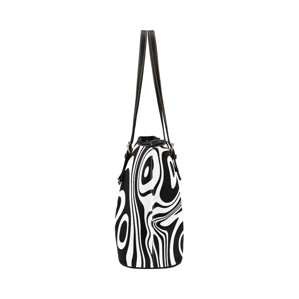 Black and White Marble Leather Tote Bag/Small (Model 1651)