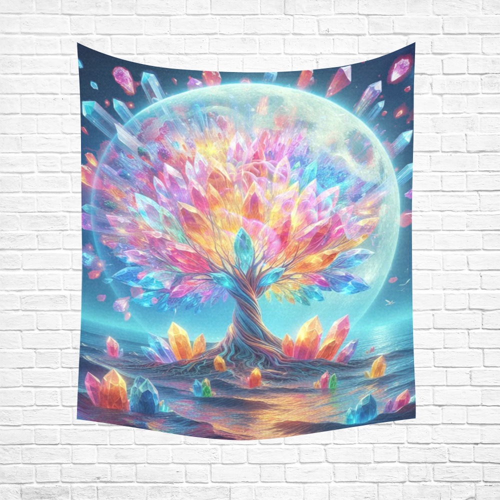 Moon Tree Cotton Linen Wall Tapestry 51"x 60"