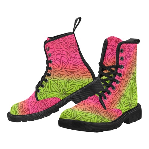 Pink and Green Martin Boots for Men (Black) (Model 1203H)