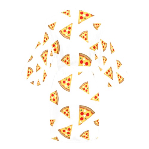 Cool and fun pizza slices pattern on white Long Sleeve Kimono Robe