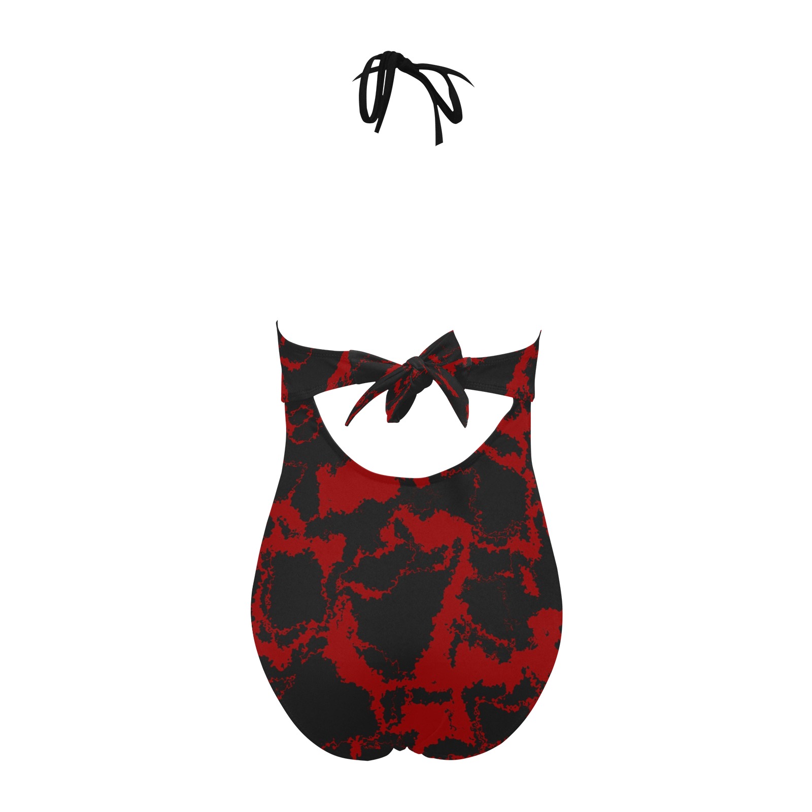 Charcoal and Red Backless Hollow Out Bow Tie Swimsuit (Model S17)