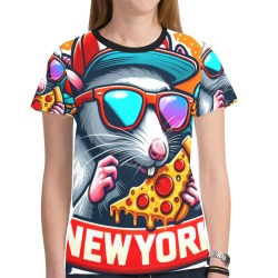 NYC RAT EATING NEW YORK PIZZA 2 New All Over Print T-shirt for Women (Model T45)