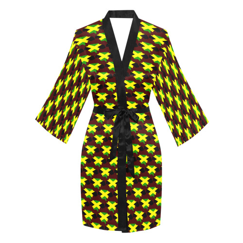 Jamaican Flag Maps Brown Long Sleeve Kimono Robe