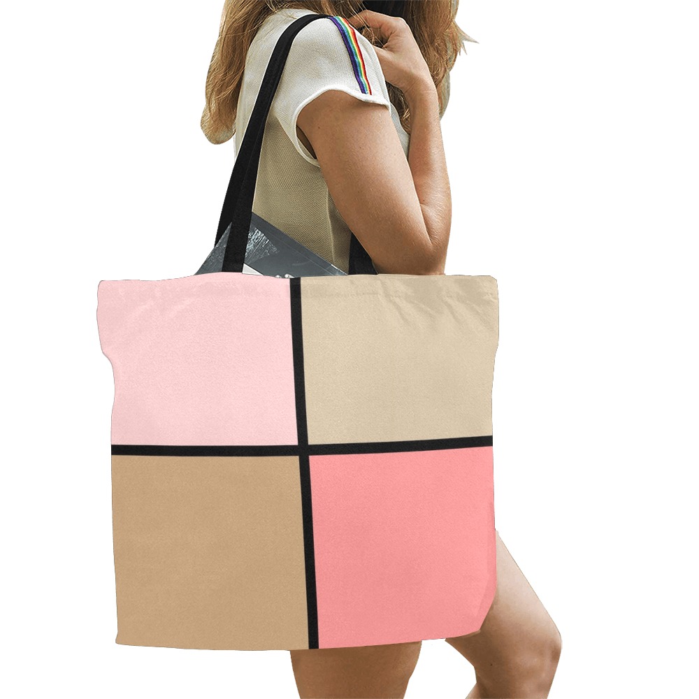 Seashell Pink and Brown Squares All Over Print Canvas Tote Bag/Large (Model 1699)