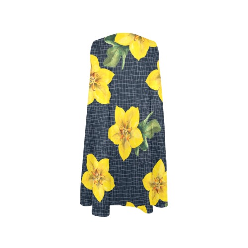 yellow flora print copy Sleeveless A-Line Pocket Dress (Model D57)