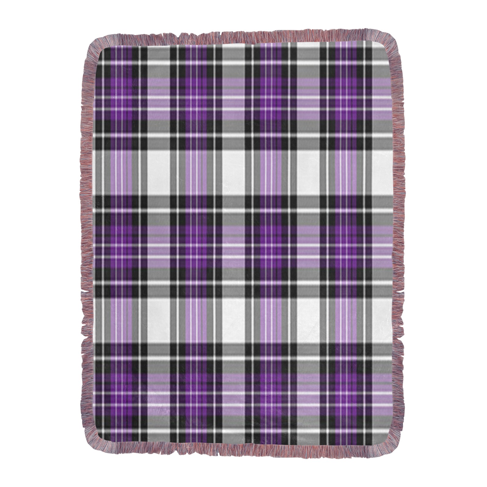 Purple Black Plaid Ultra-Soft Fringe Blanket 60"x80" (Mixed Pink)
