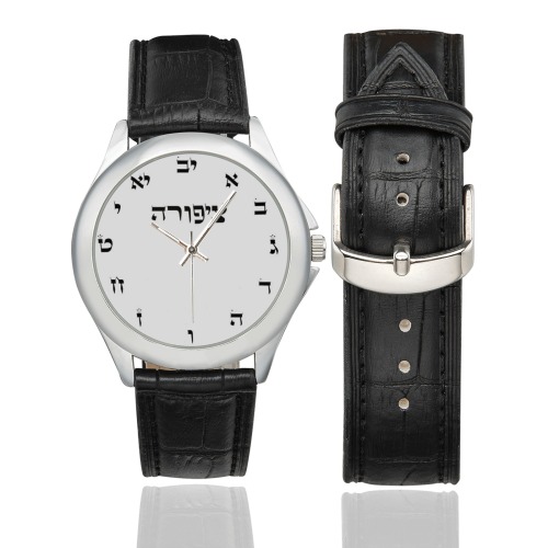white hebrew letters for watches-tziporah Women's Classic Leather Strap Watch(Model 203)